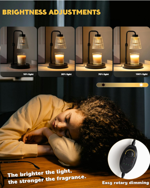 Candle Warmer Lamp with Dimmer/Timer/Adjustable Height，Electric Candle Lamp Warmer for Jar Candles，Home Decor Valentines Day Gifts for Daughter/Mom/Women