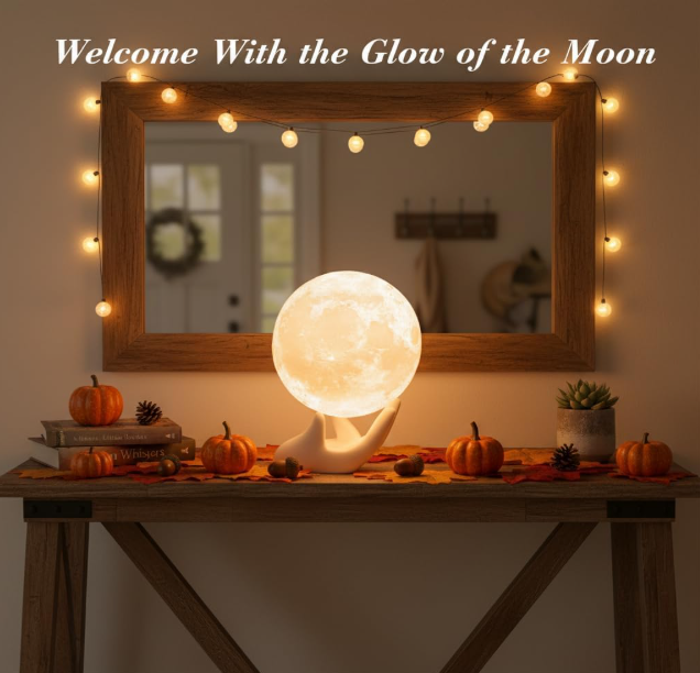 Moon Lamp – Unique Gift for Women, Mum, Her, Teenage Girls & Friends, Christmas Gifts Bedside Sad Lamp, 9 cm 3D Touch Control Night Light, Cordless Home Décor, w/Ceramic Base