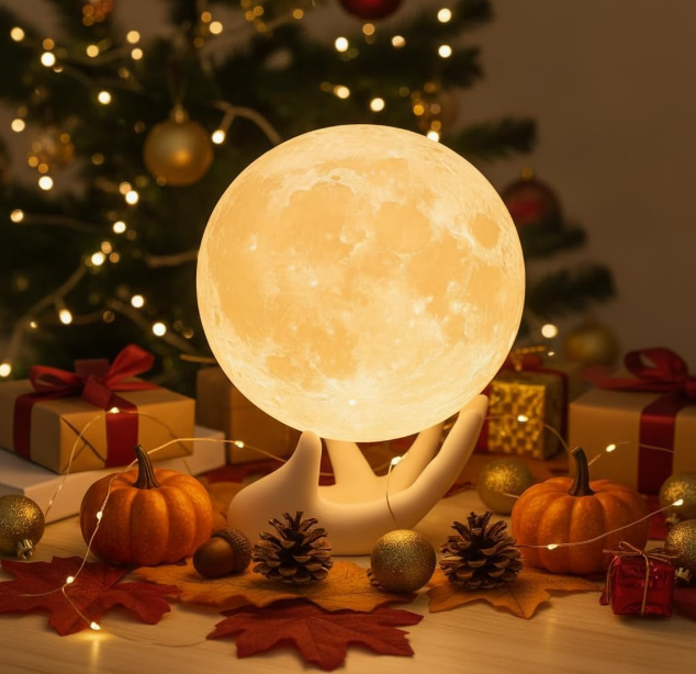 Moon Lamp – Unique Gift for Women, Mum, Her, Teenage Girls & Friends, Christmas Gifts Bedside Sad Lamp, 9 cm 3D Touch Control Night Light, Cordless Home Décor, w/Ceramic Base