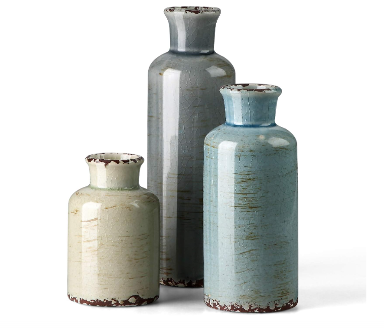 Modern Ceramic Vase Set, Neutral Colors, Decorative Vases for Home Shelf Decor, 4 Piece Collection (Coffee Mix Set 4)