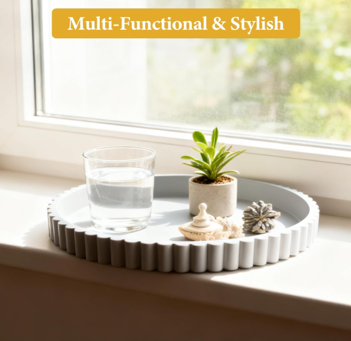 Coffee Table Tray, Wooden Round Decorative Tray Decorative Soap Holder Kitchen Countertop Organizer, Table Centerpieces Decorative for Home Decor, Modern Decorative Trays, Centerpiece Trays, Gray